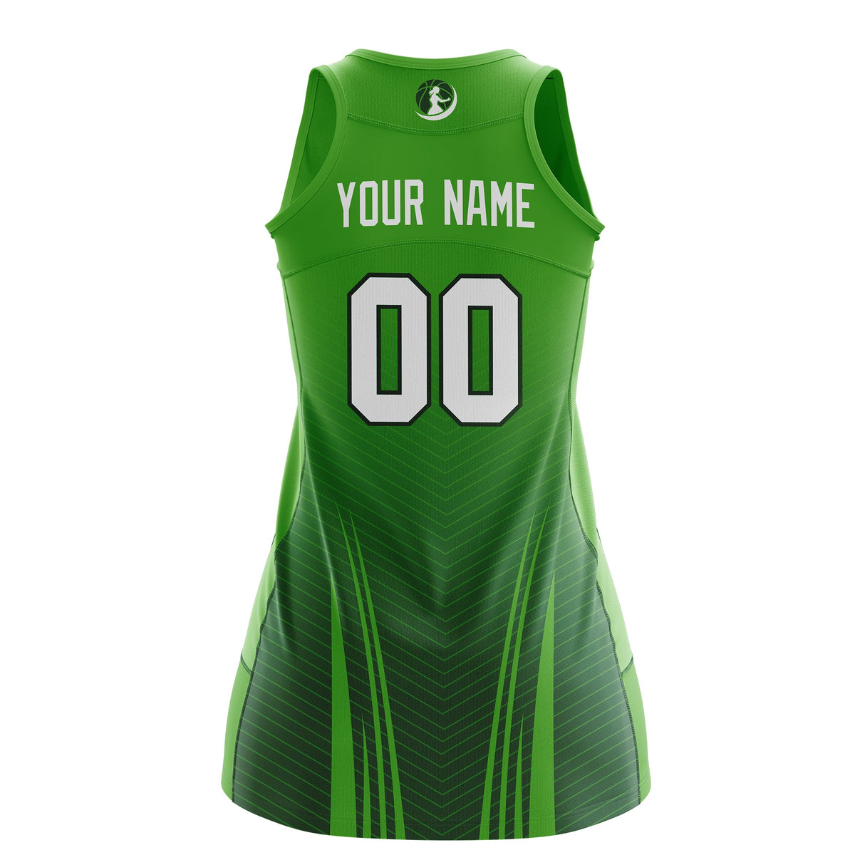 Custom Women Netball Dress | Light Green Green V-Shaped Pinstripes Gradient Team Uniform