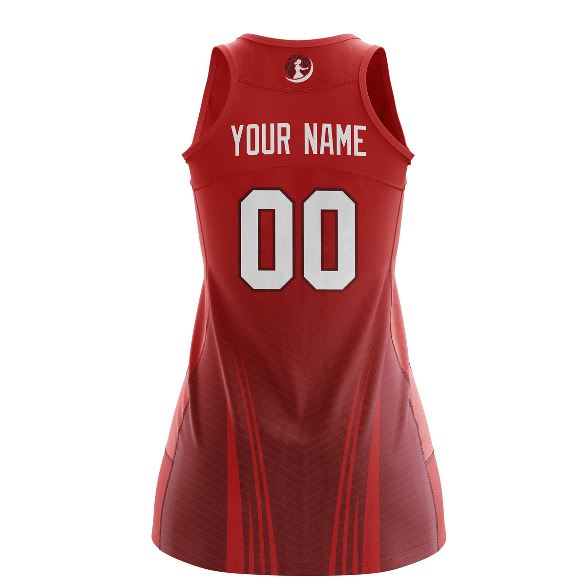 Custom Women Netball Dress | Red Crimson V-Shaped Pinstripes Gradient Uniform with Logo