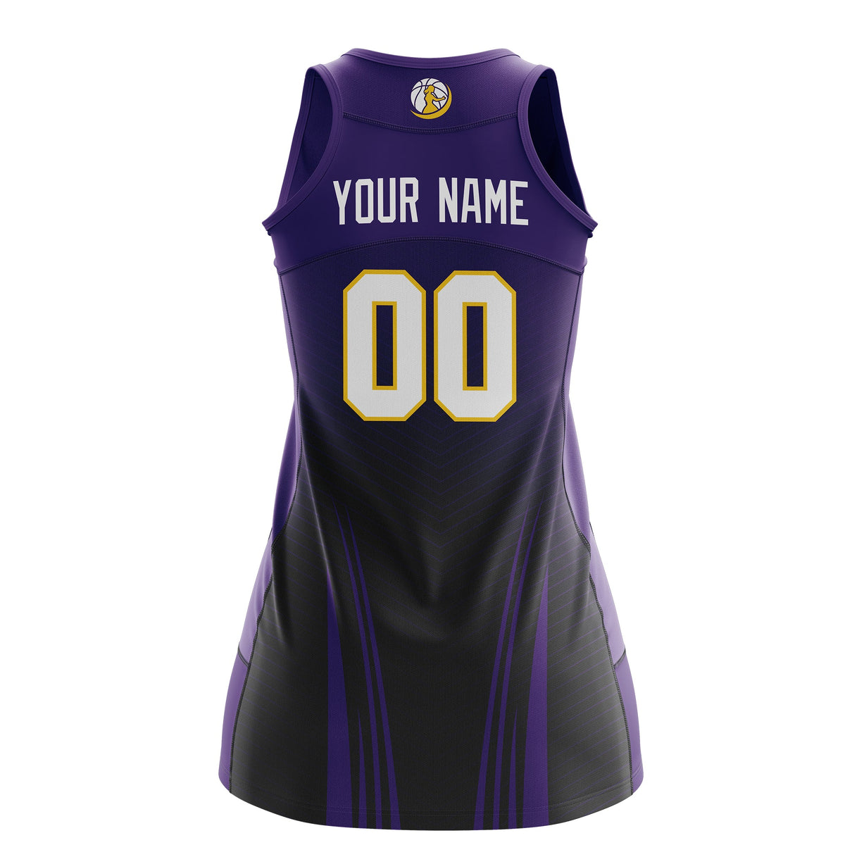 Custom Netball Dress | Purple Black for Women with V-Shaped Pinstripes Personalized Uniform