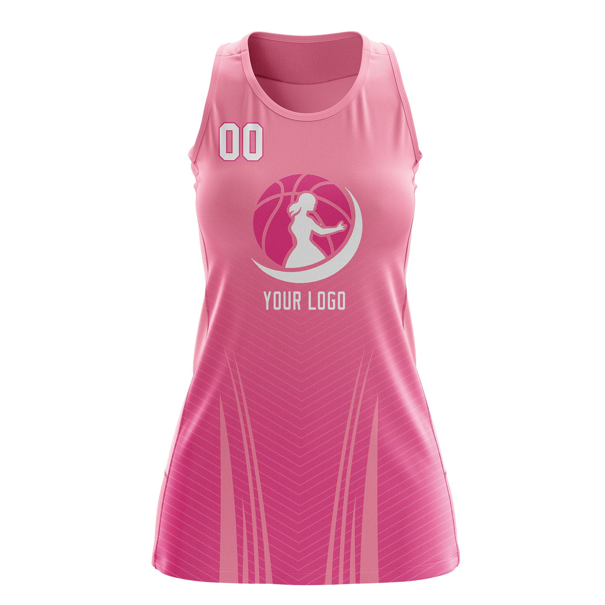 Custom Women Netball Dress | Light Pink Pink V-Shaped Pinstripes Gradient Team Uniform