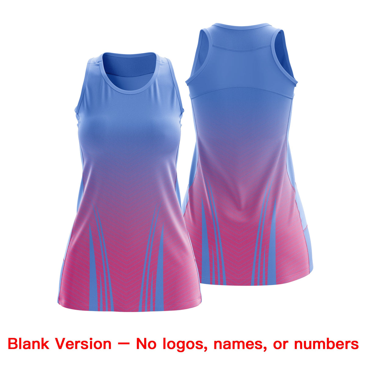 Custom Women Netball Dress | Light Blue Pink V-Shaped Pinstripes Gradient Uniform with Logo