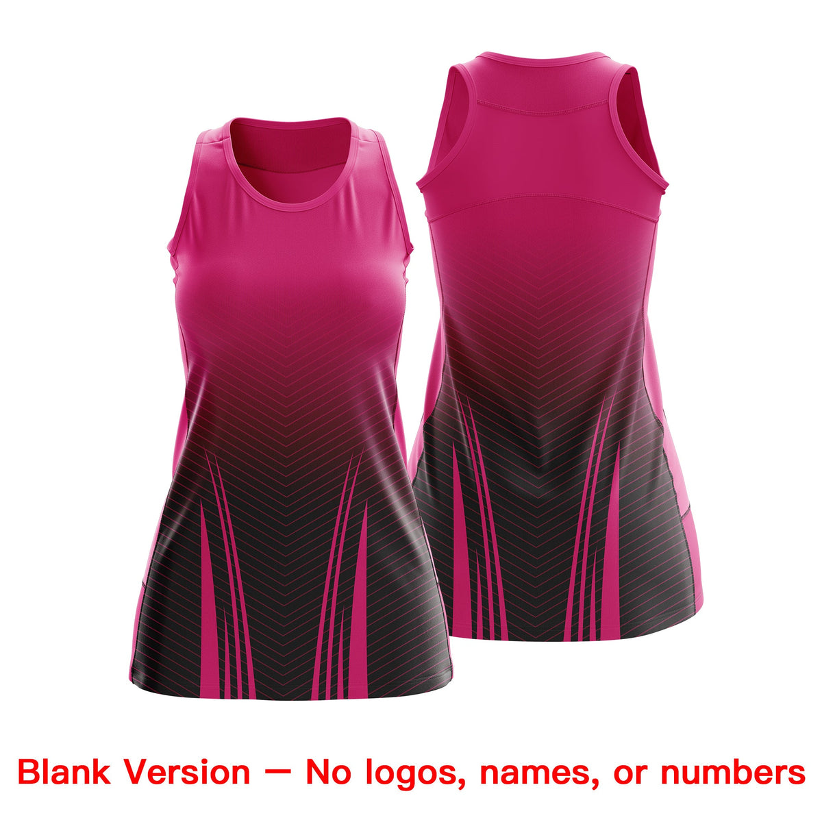 Custom Women Netball Dress | Rose Red Black V-Shaped Pinstripes Gradient Uniform with Logo