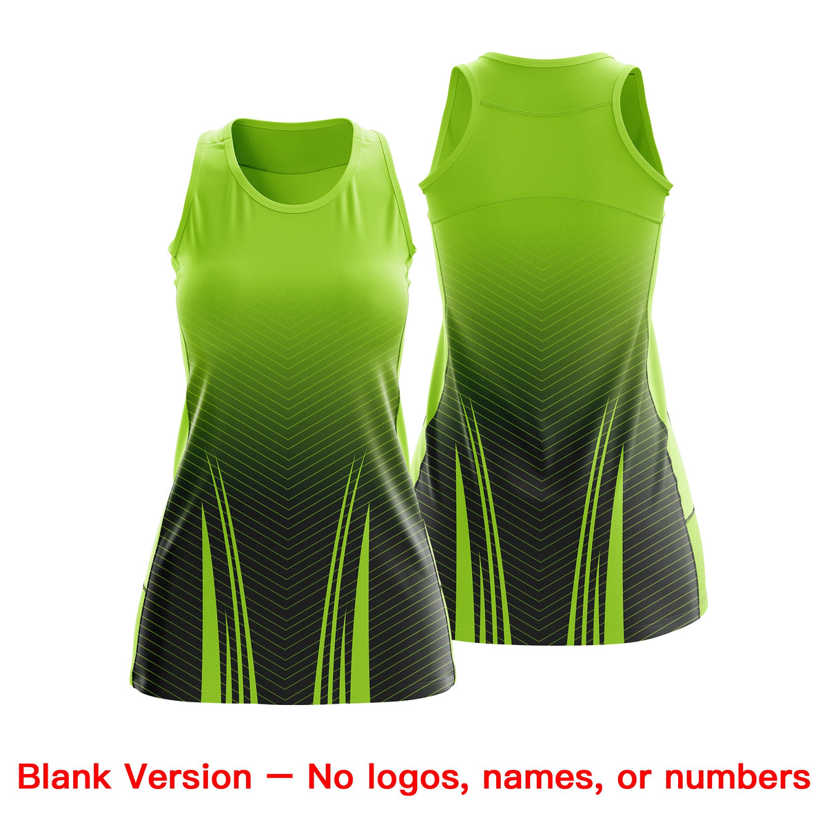 Custom Netball Dress | Neon Green Black for Women with V-Shaped Pinstripes Personalized Uniform