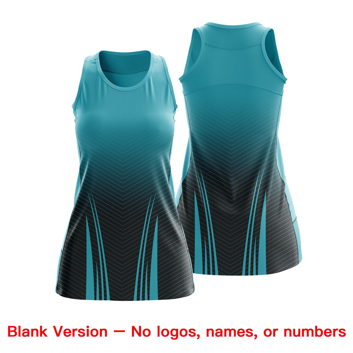 Custom Women Netball Dress | Aqua Black V-Shaped Pinstripes Gradient Uniform with Logo