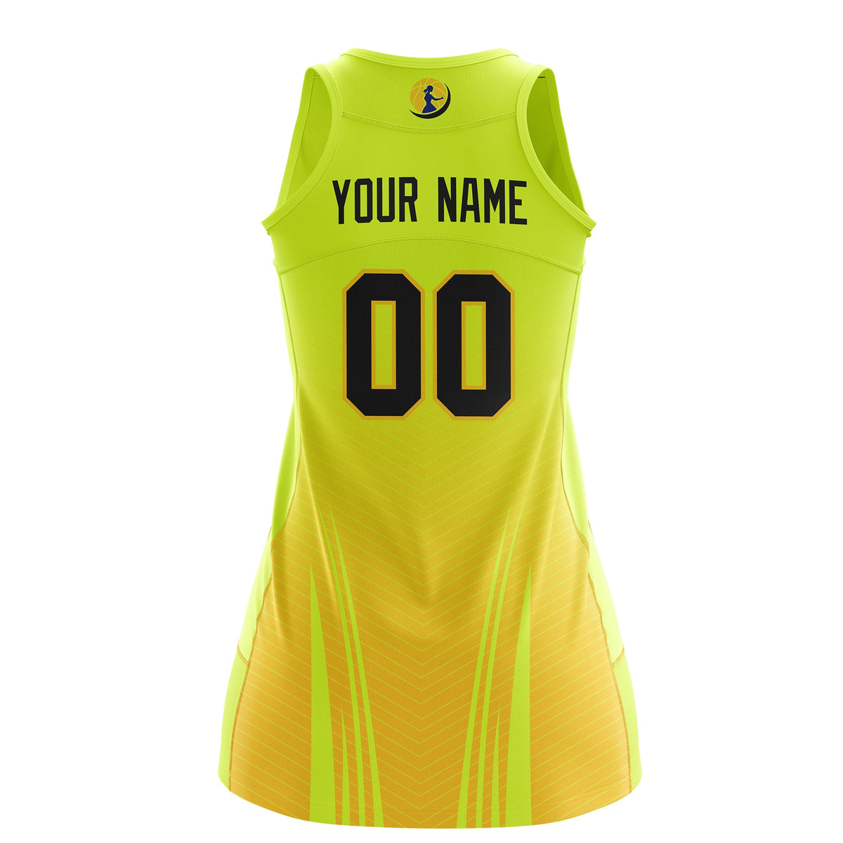 Custom Women Netball Dress | Fluorescent Green Gold V-Shaped Pinstripes Gradient Team Uniform