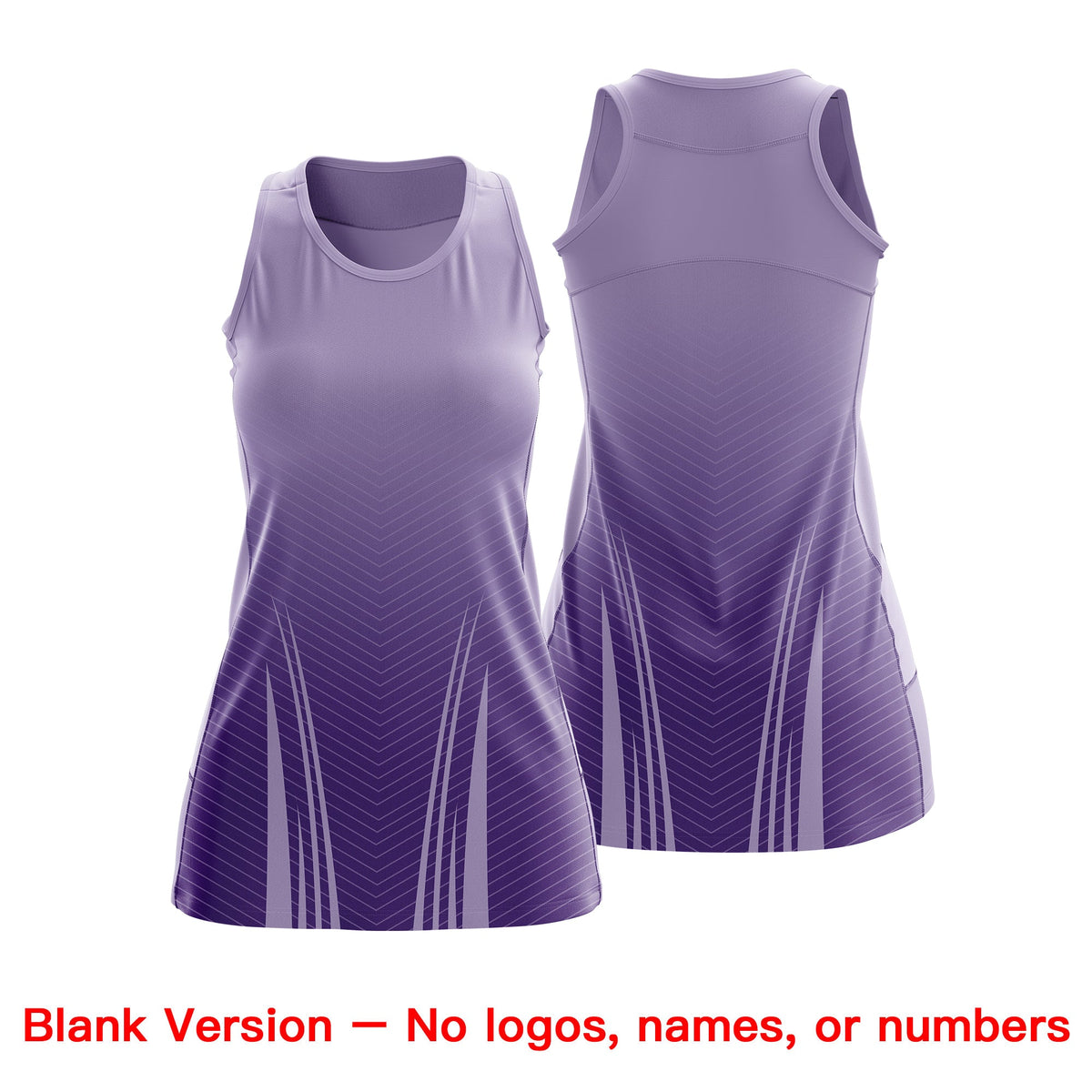 Custom Women Netball Dress | Light Purple Purple V-Shaped Pinstripes Gradient Team Uniform