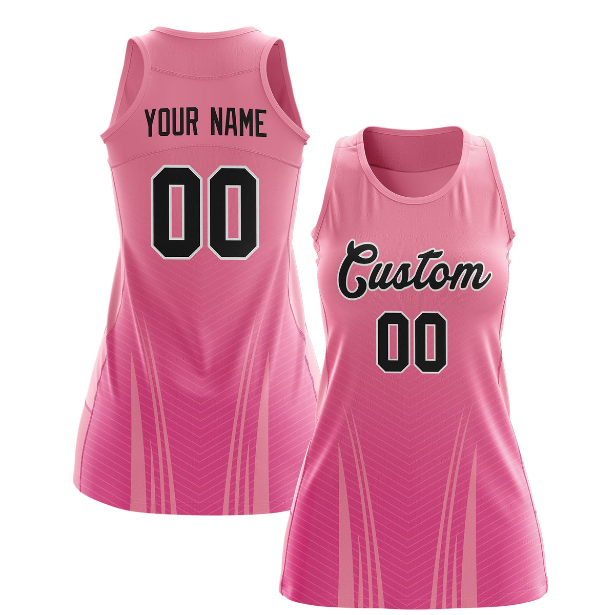 Custom Netball Dress Light Pink Pink for Women with V-Shaped Pinstripes Personalized Team Uniform