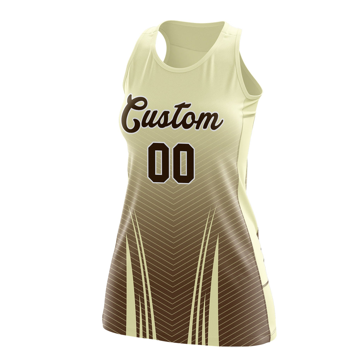 Custom Netball Dress | Cream Light Brown V-Shaped Pinstripes Gradient Team Uniform