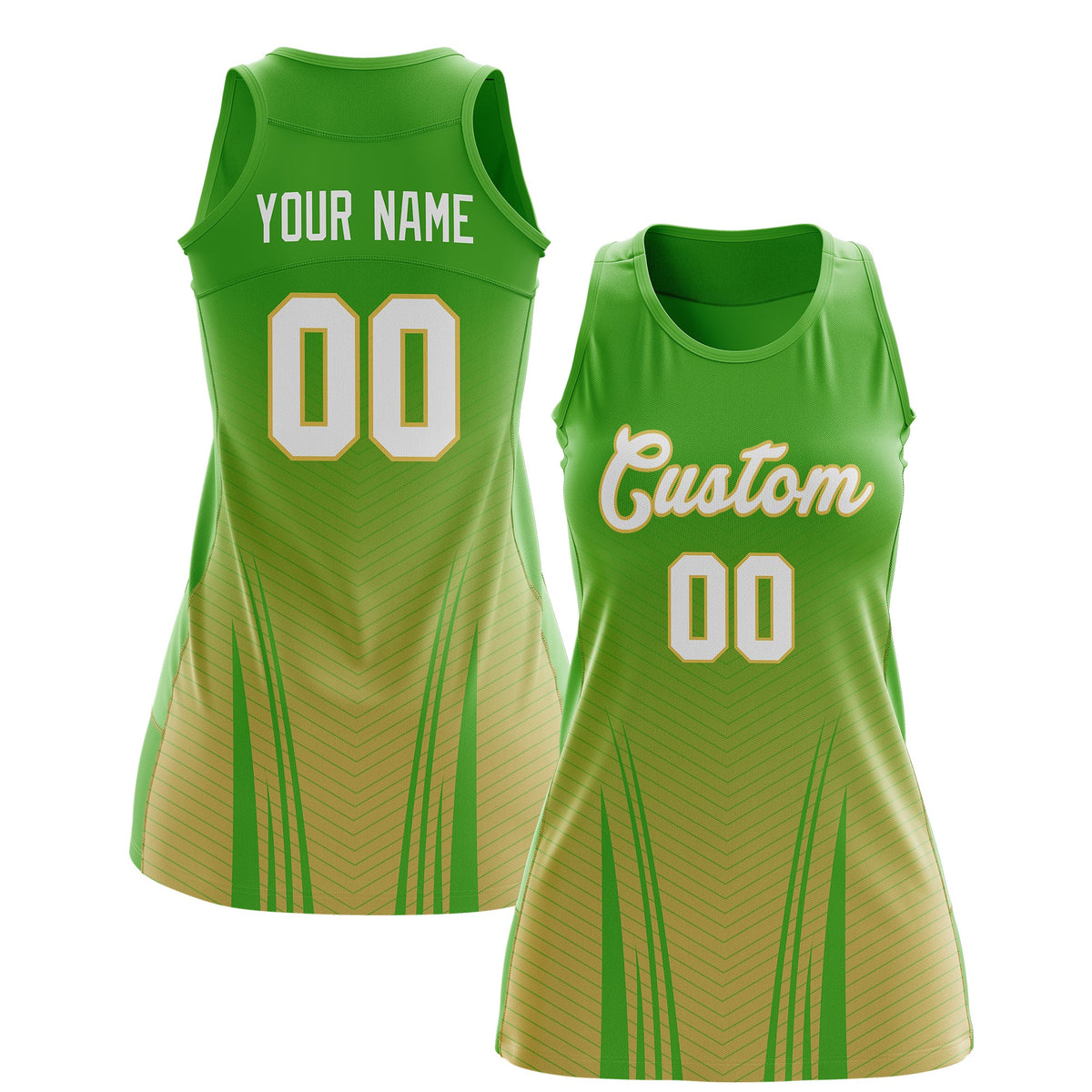 Custom Netball Dress | Light Green Khaki V-Shaped Pinstripes Gradient Team Uniform