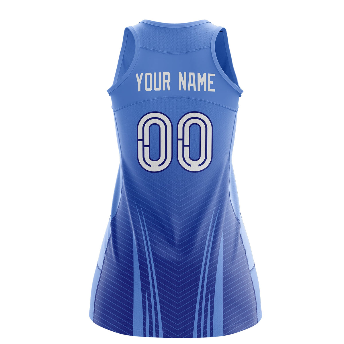Custom Netball Dress | Light Blue Royal Blue V-Shaped Pinstripes Gradient Team Uniform