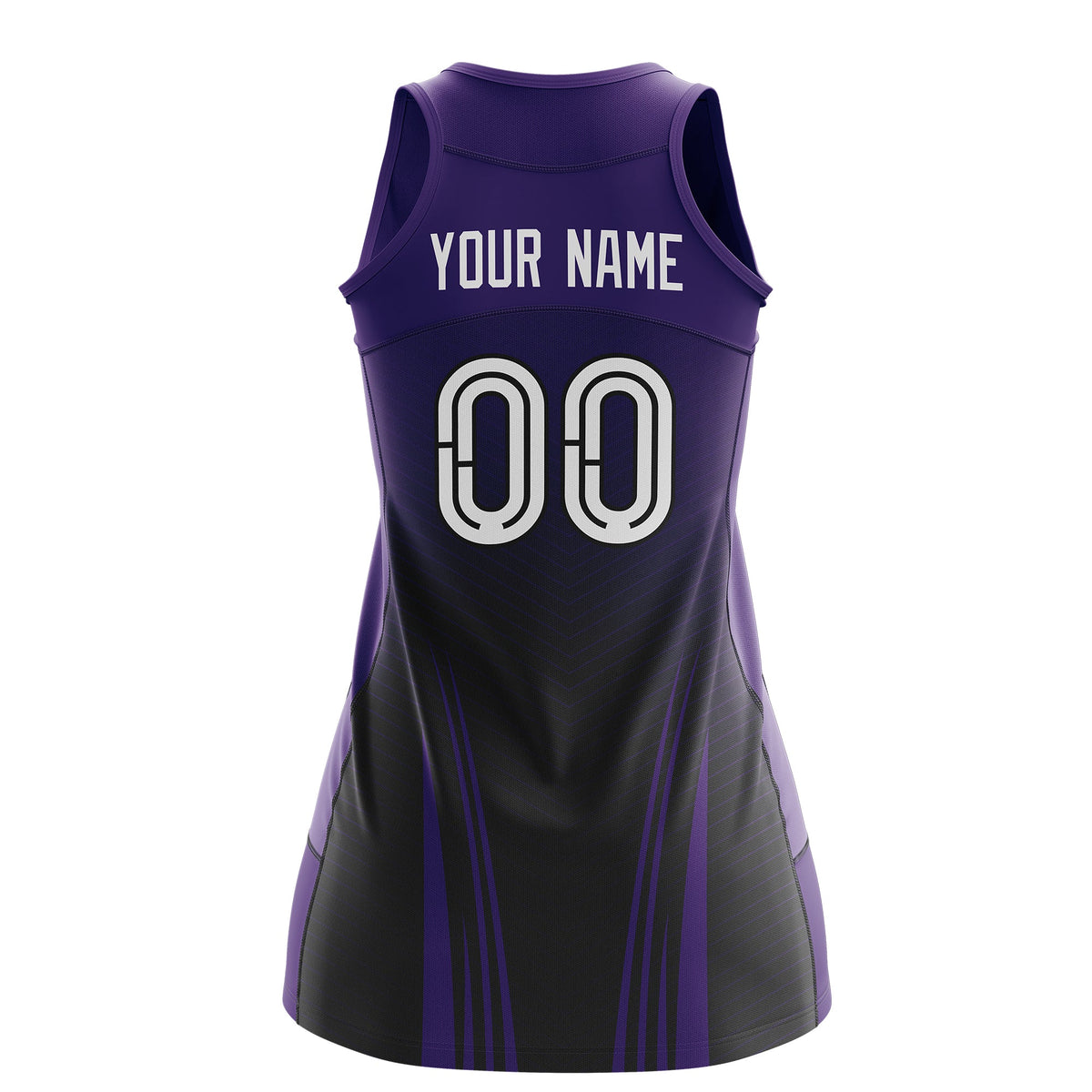 Custom Netball Dress | Purple Black V-Shaped Pinstripes Gradient Team Uniform