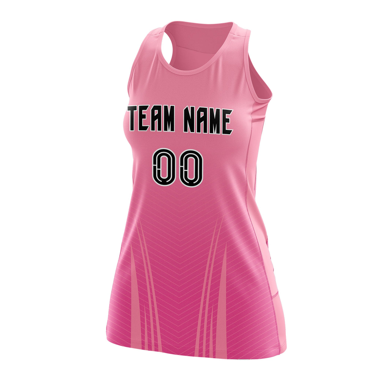Custom Netball Dress Light Pink Pink for Women with V-Shaped Pinstripes Personalized Team Uniform
