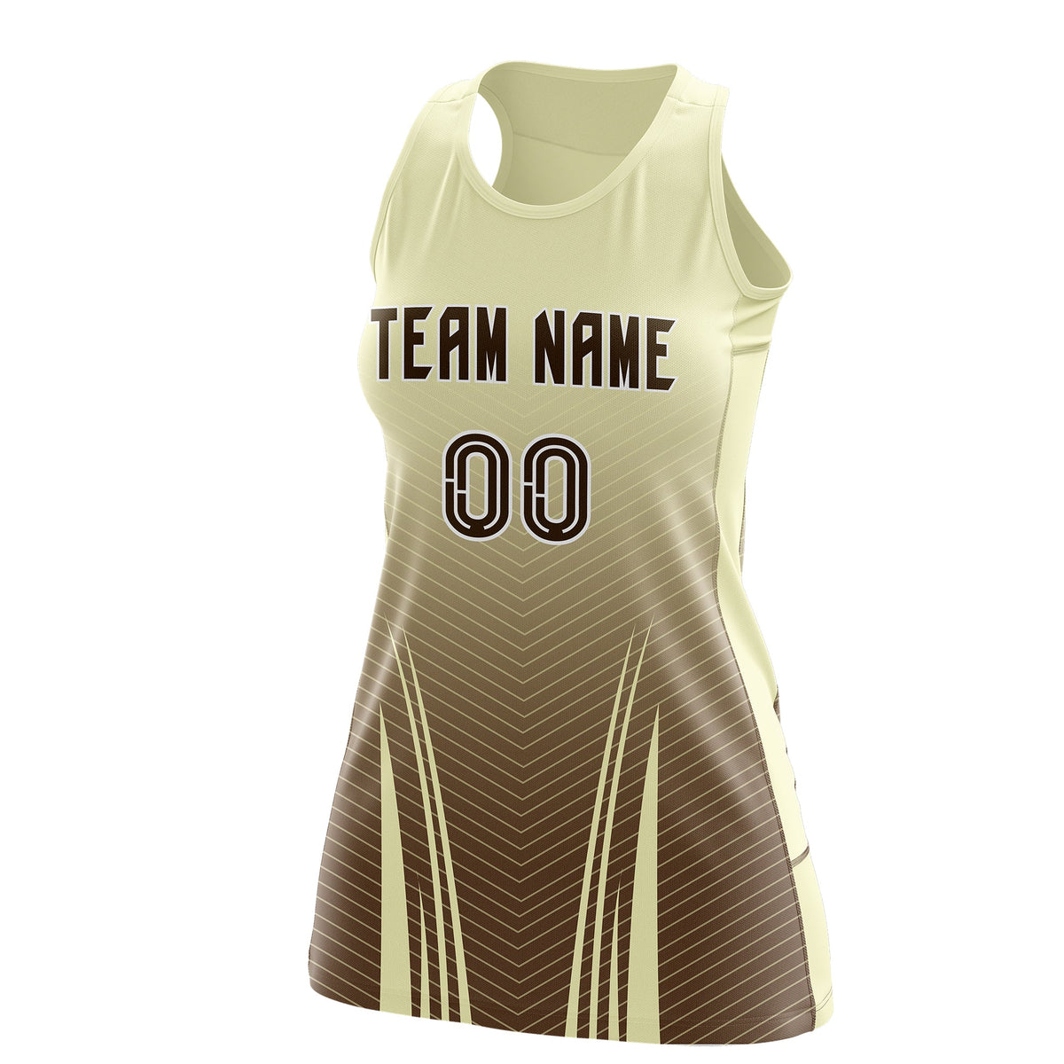 Custom Netball Dress | Cream Light Brown V-Shaped Pinstripes Gradient Team Uniform