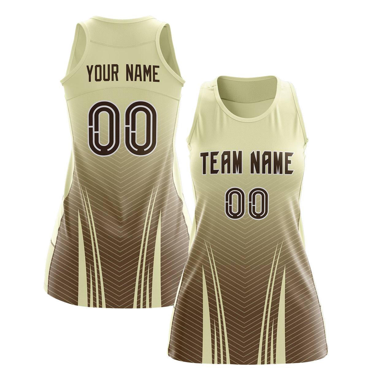 Custom Netball Dress | Cream Light Brown V-Shaped Pinstripes Gradient Team Uniform