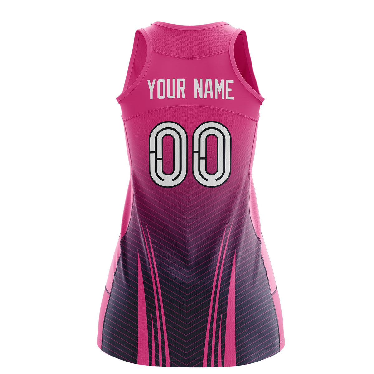 Custom Netball Dress | Rose Red Navy V-Shaped Pinstripes Gradient Team Uniform