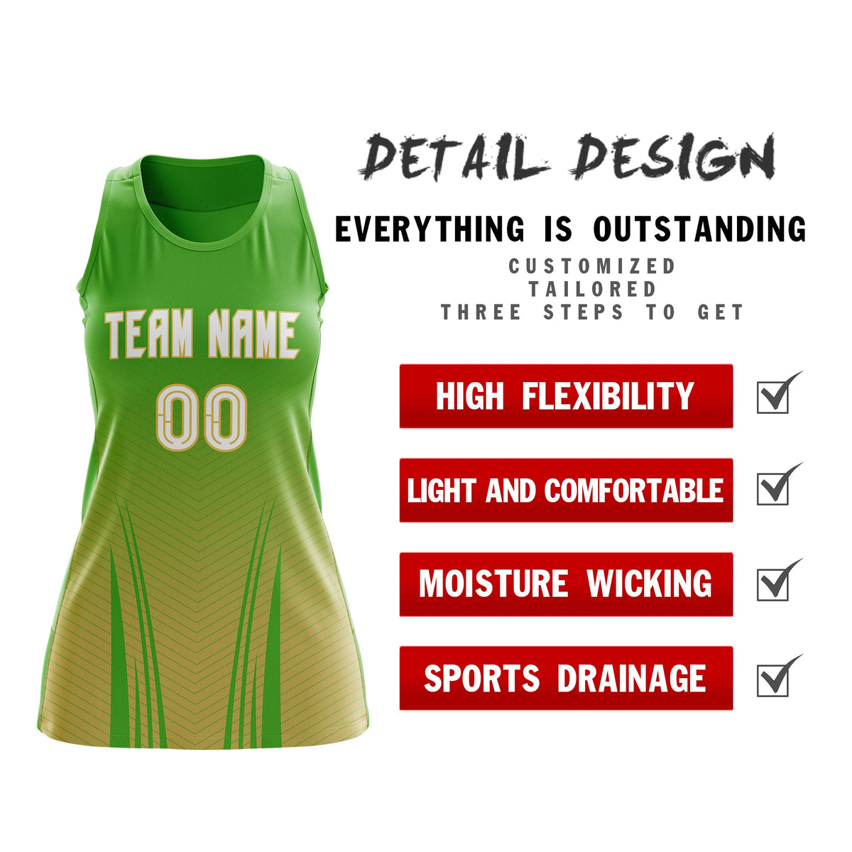 Custom Netball Dress | Light Green Khaki V-Shaped Pinstripes Gradient Team Uniform