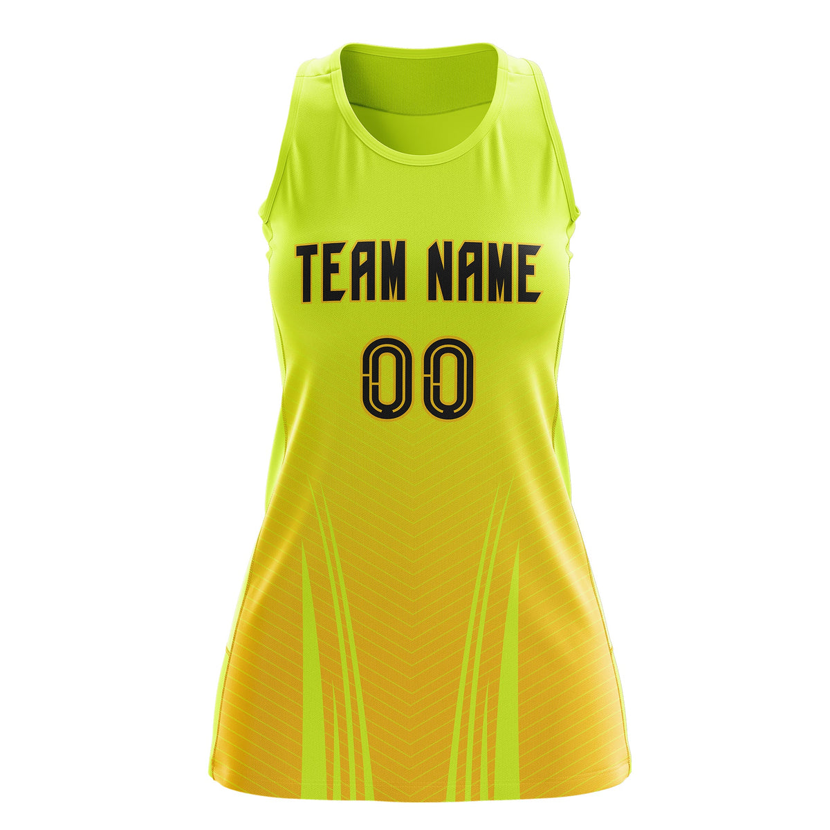 Custom Netball Dress Fluorescent Green Gold for Women with V-Shaped Pinstripes Personalized Team Uniform