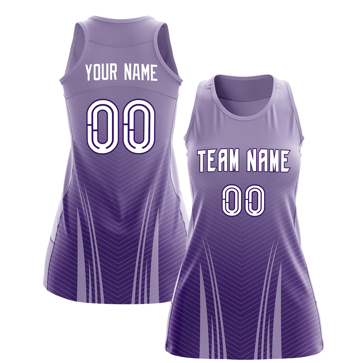 Custom Netball Dress Light Purple Purple for Women with V-Shaped Pinstripes Personalized Team Uniform