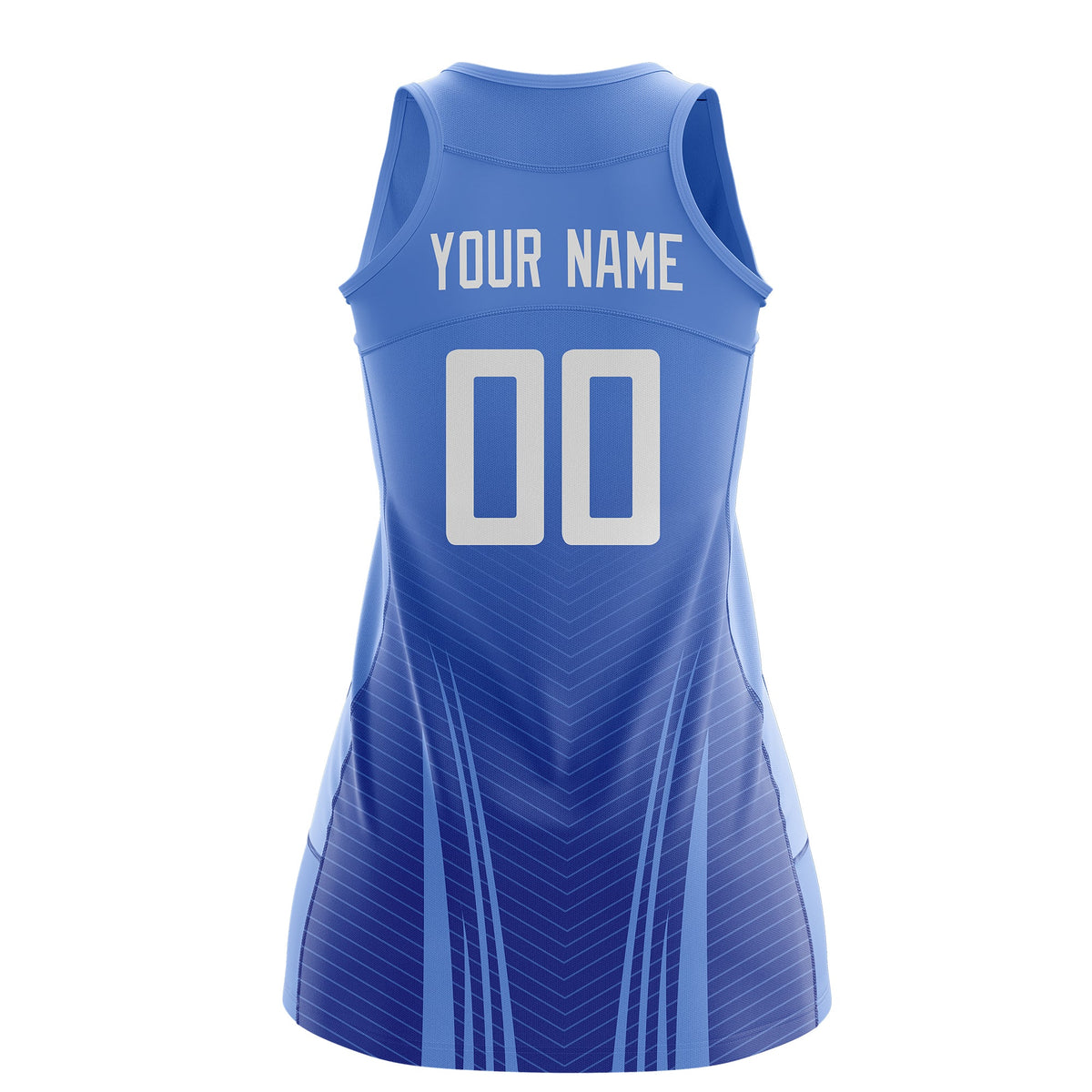 Custom Netball Dress | Light Blue Royal Blue V-Shaped Pinstripes Gradient Team Uniform