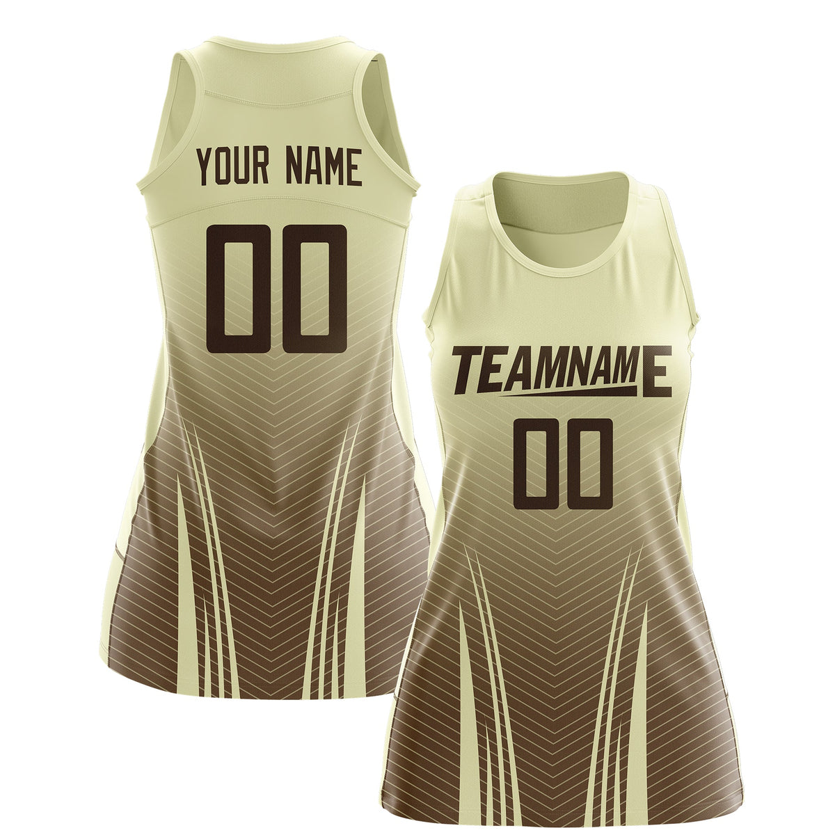 Custom Netball Dress | Cream Light Brown V-Shaped Pinstripes Gradient Team Uniform