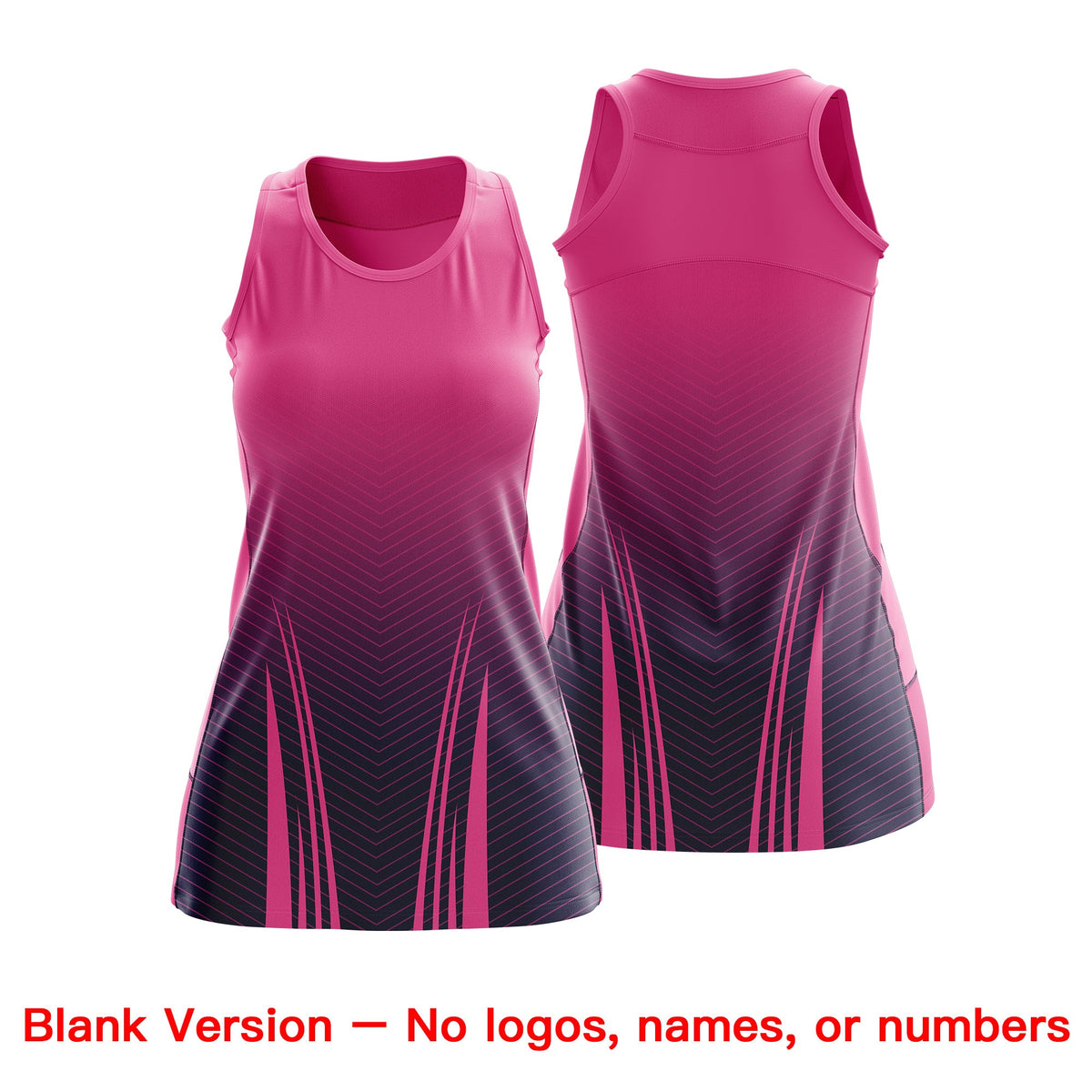 Custom Netball Dress | Rose Red Navy V-Shaped Pinstripes Gradient Team Uniform