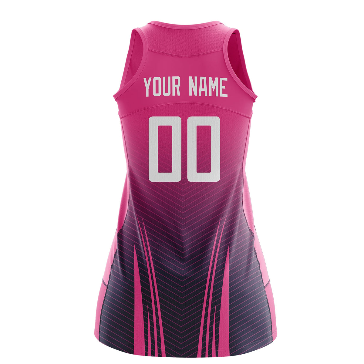 Custom Netball Dress | Rose Red Navy V-Shaped Pinstripes Gradient Team Uniform