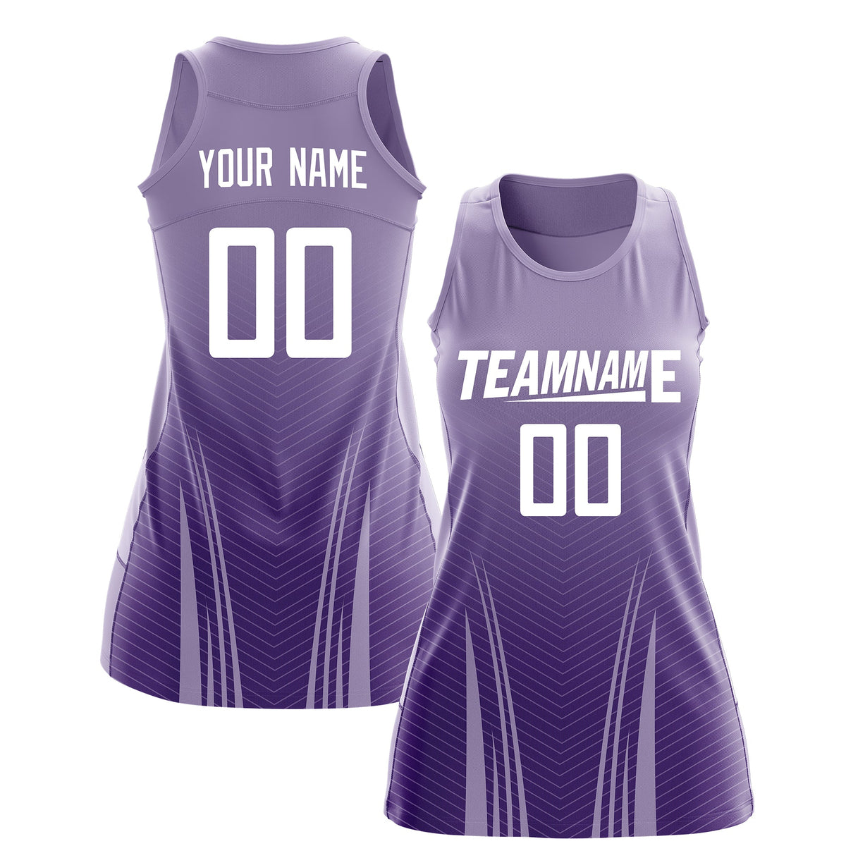 Custom Netball Dress Light Purple Purple for Women with V-Shaped Pinstripes Personalized Team Uniform