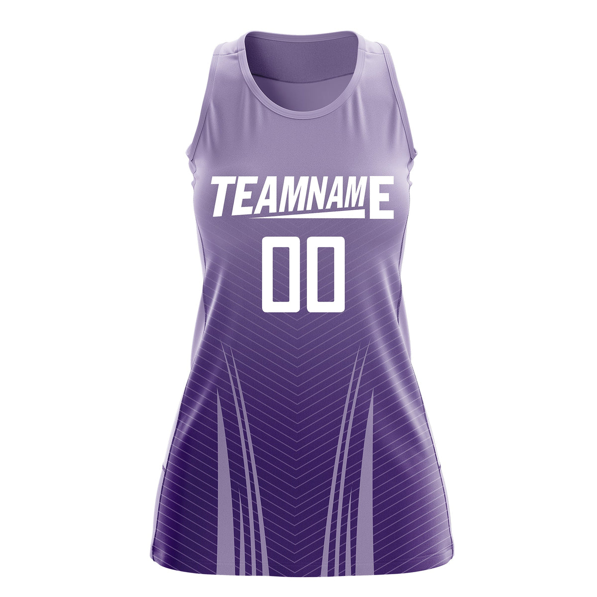 Custom Netball Dress Light Purple Purple for Women with V-Shaped Pinstripes Personalized Team Uniform