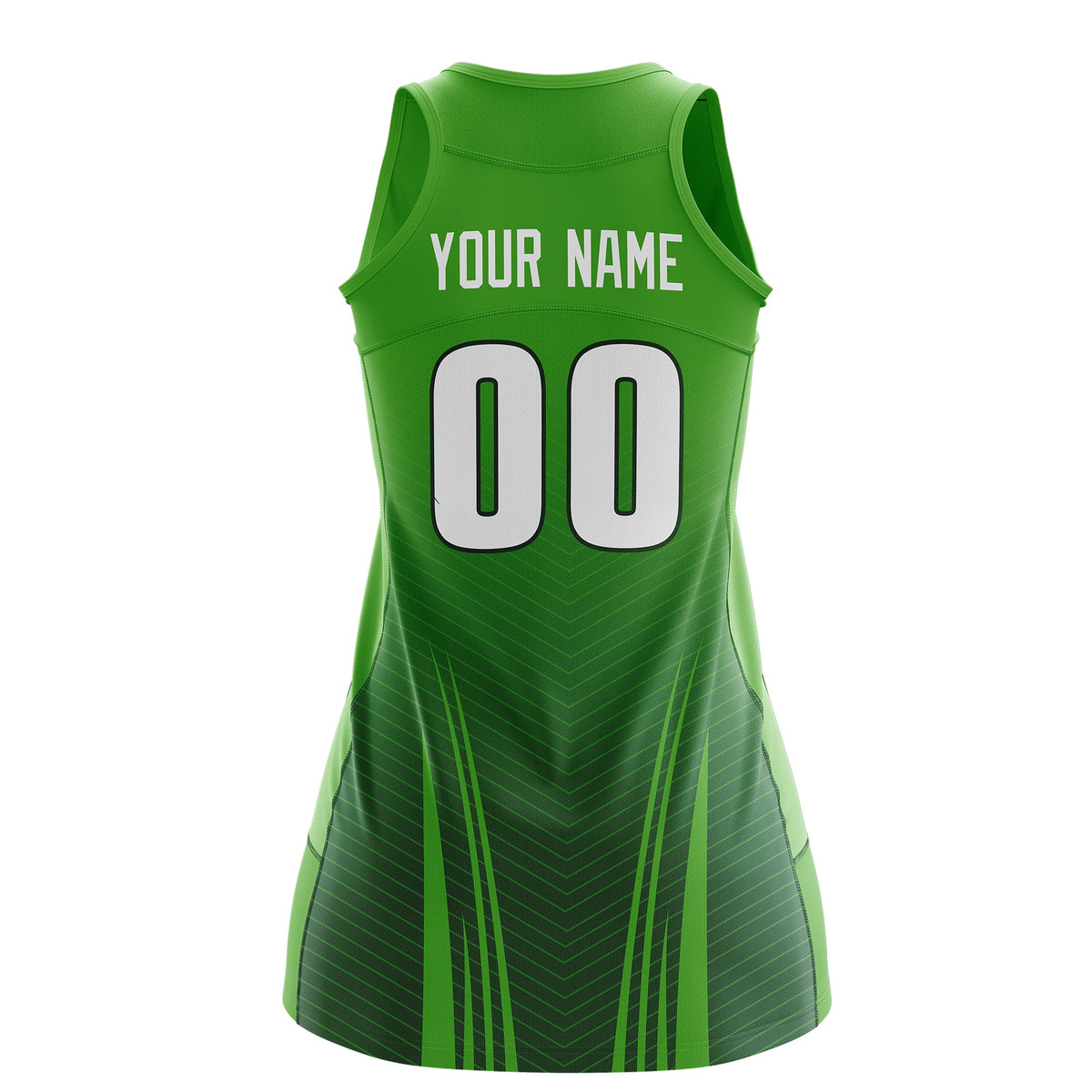 Custom Netball Dress Light Green Green for Women with V-Shaped Pinstripes Personalized Team Uniform