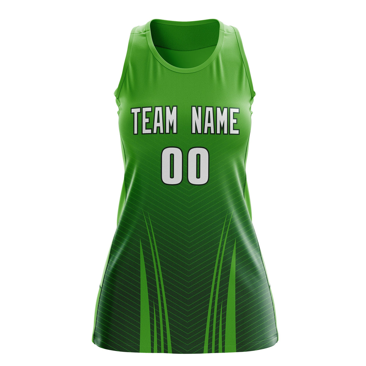 Custom Netball Dress Light Green Green for Women with V-Shaped Pinstripes Personalized Team Uniform