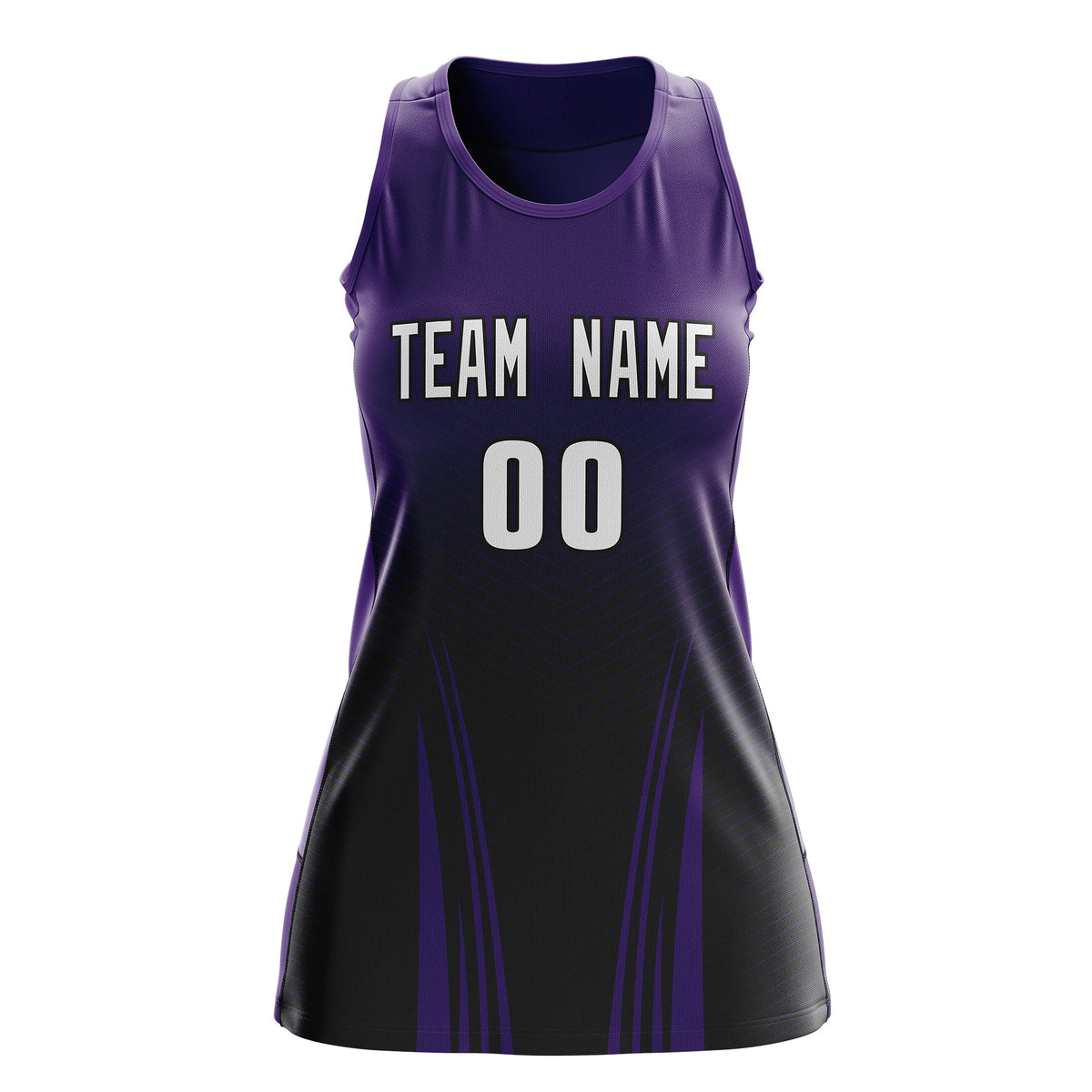 Custom Netball Dress | Purple Black V-Shaped Pinstripes Gradient Team Uniform