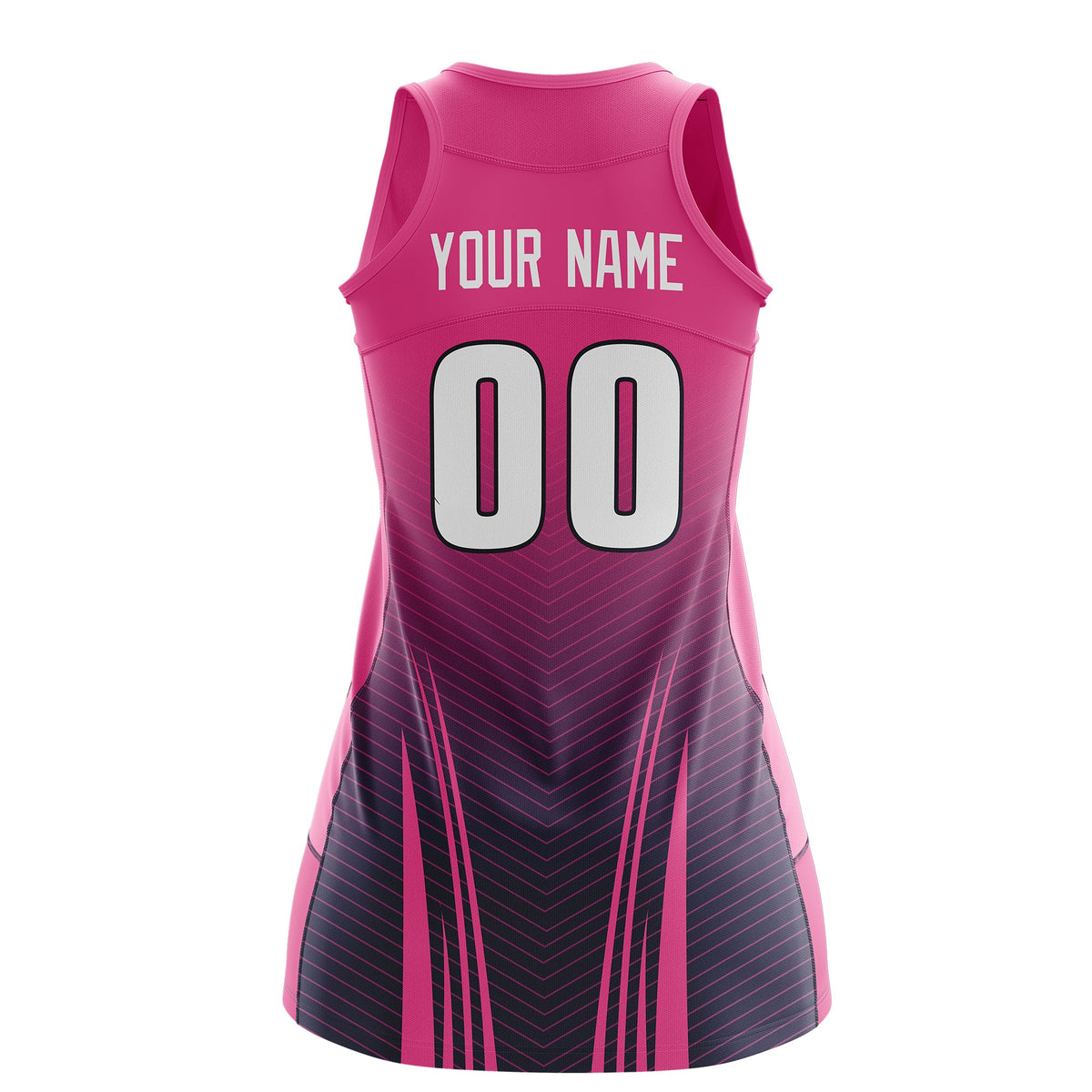 Custom Netball Dress | Rose Red Navy V-Shaped Pinstripes Gradient Team Uniform