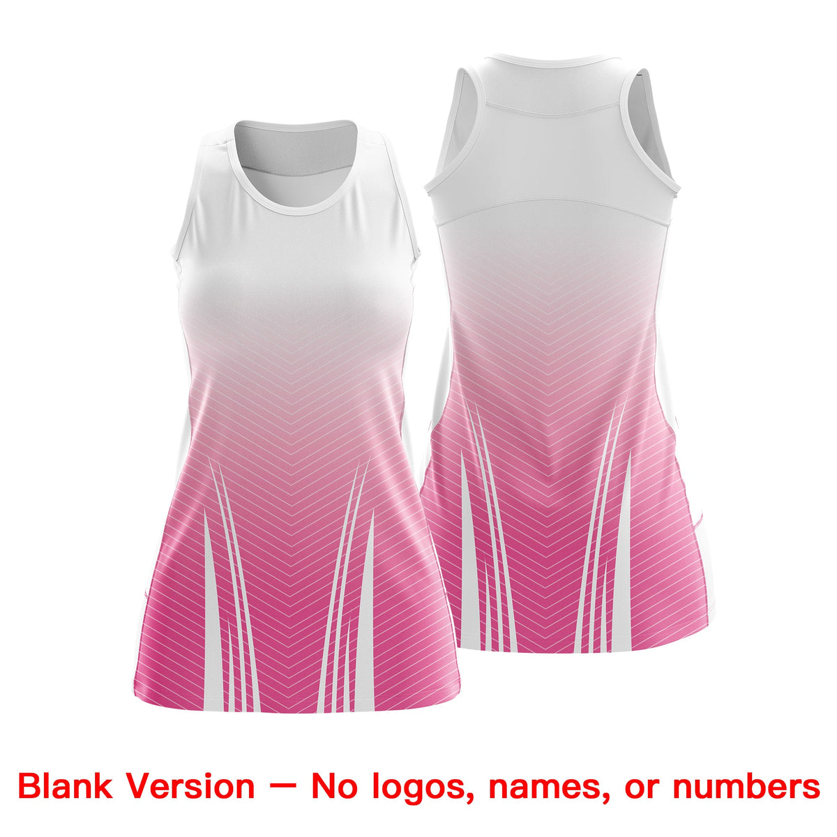 Custom Women Netball Dress | White Pink V-Shaped Pinstripes Uniform with Name &amp; Number