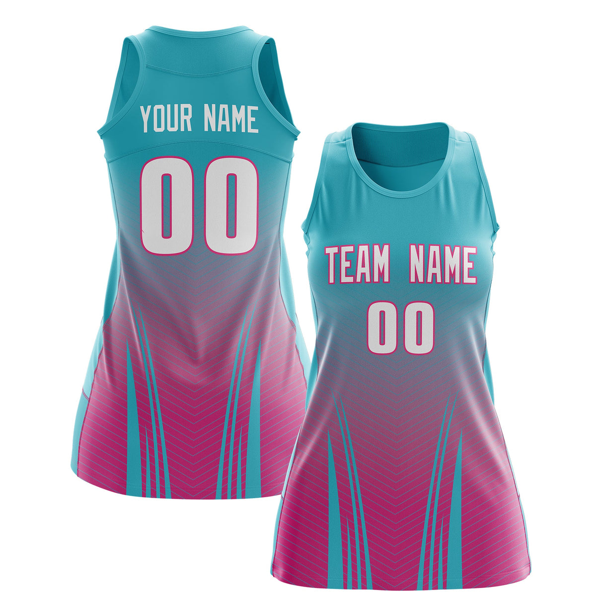 Custom Netball Dress Aqua Rose Red for Women with V-Shaped Pinstripes Personalized Team Uniform