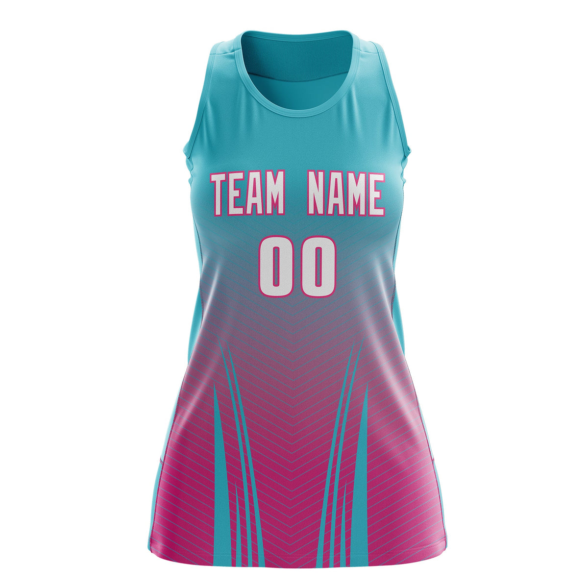 Custom Netball Dress Aqua Rose Red for Women with V-Shaped Pinstripes Personalized Team Uniform