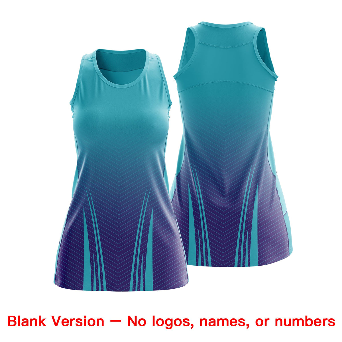 Custom Women Netball Dress | Aqua Purple V-Shaped Pinstripes Uniform with Name &amp; Number