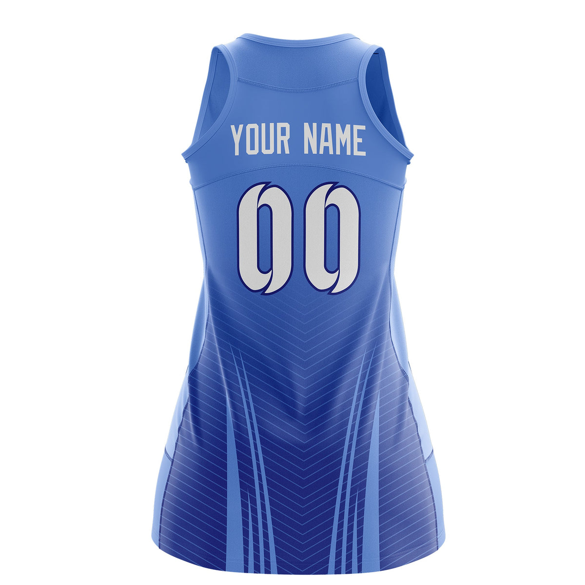 Custom Netball Dress | Light Blue Royal Blue V-Shaped Pinstripes Gradient Team Uniform