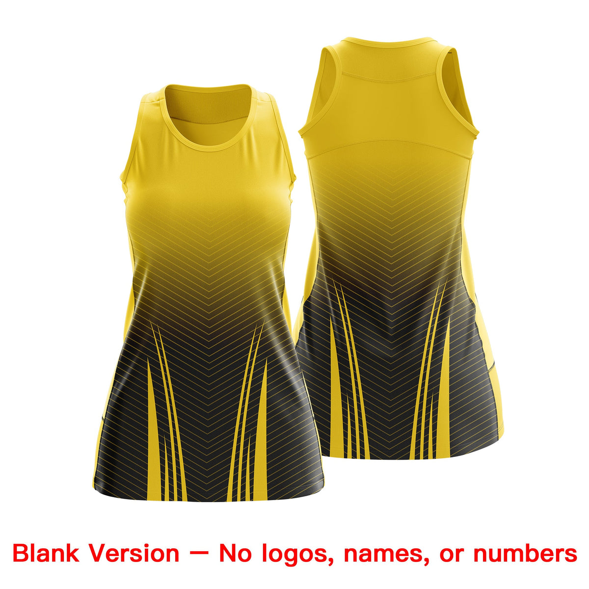 Custom Netball Dress Gold Black for Women with V-Shaped Pinstripes Personalized Team Uniform