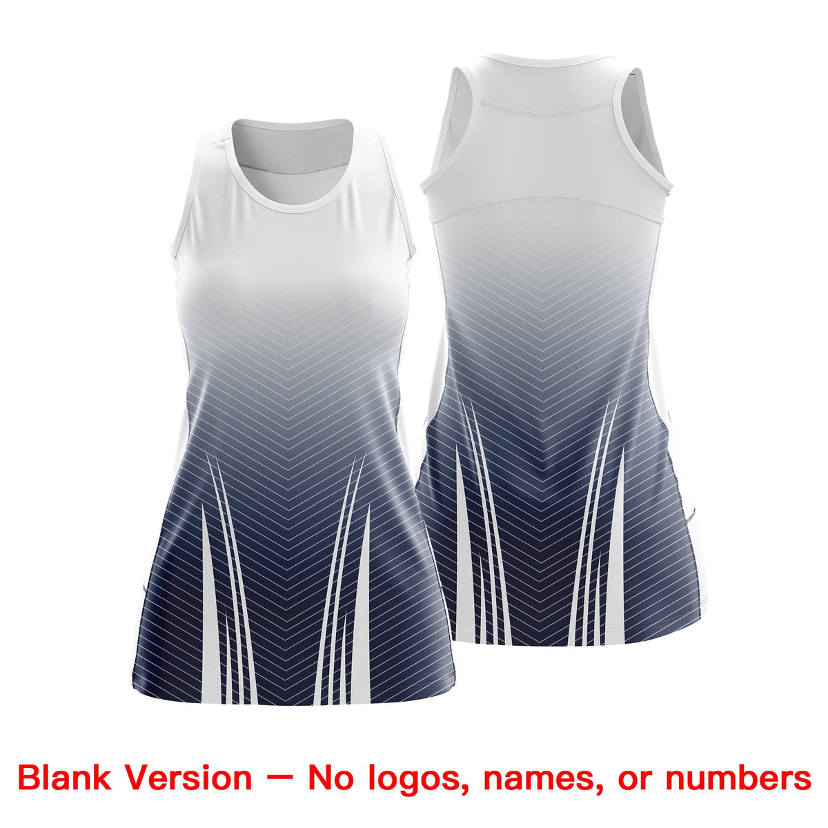 Custom Netball Dress White Navy for Women with V-Shaped Pinstripes Personalized Team Uniform