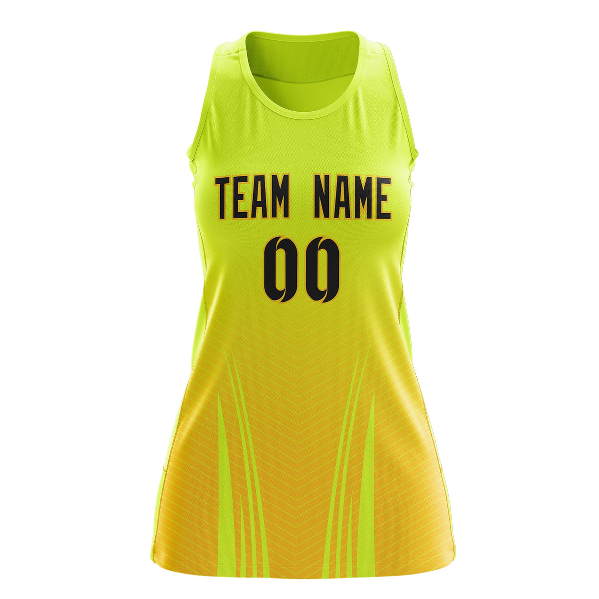 Custom Netball Dress Fluorescent Green Gold for Women with V-Shaped Pinstripes Personalized Team Uniform