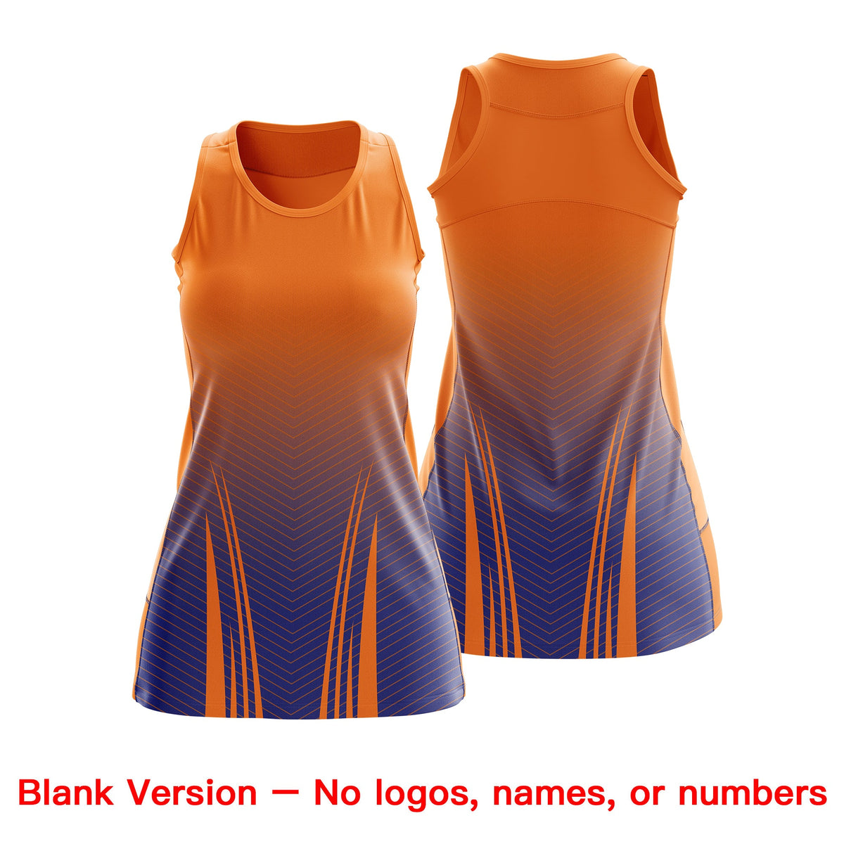 Custom Netball Dress | Orange Royal Blue V-Shaped Pinstripes Gradient Team Uniform
