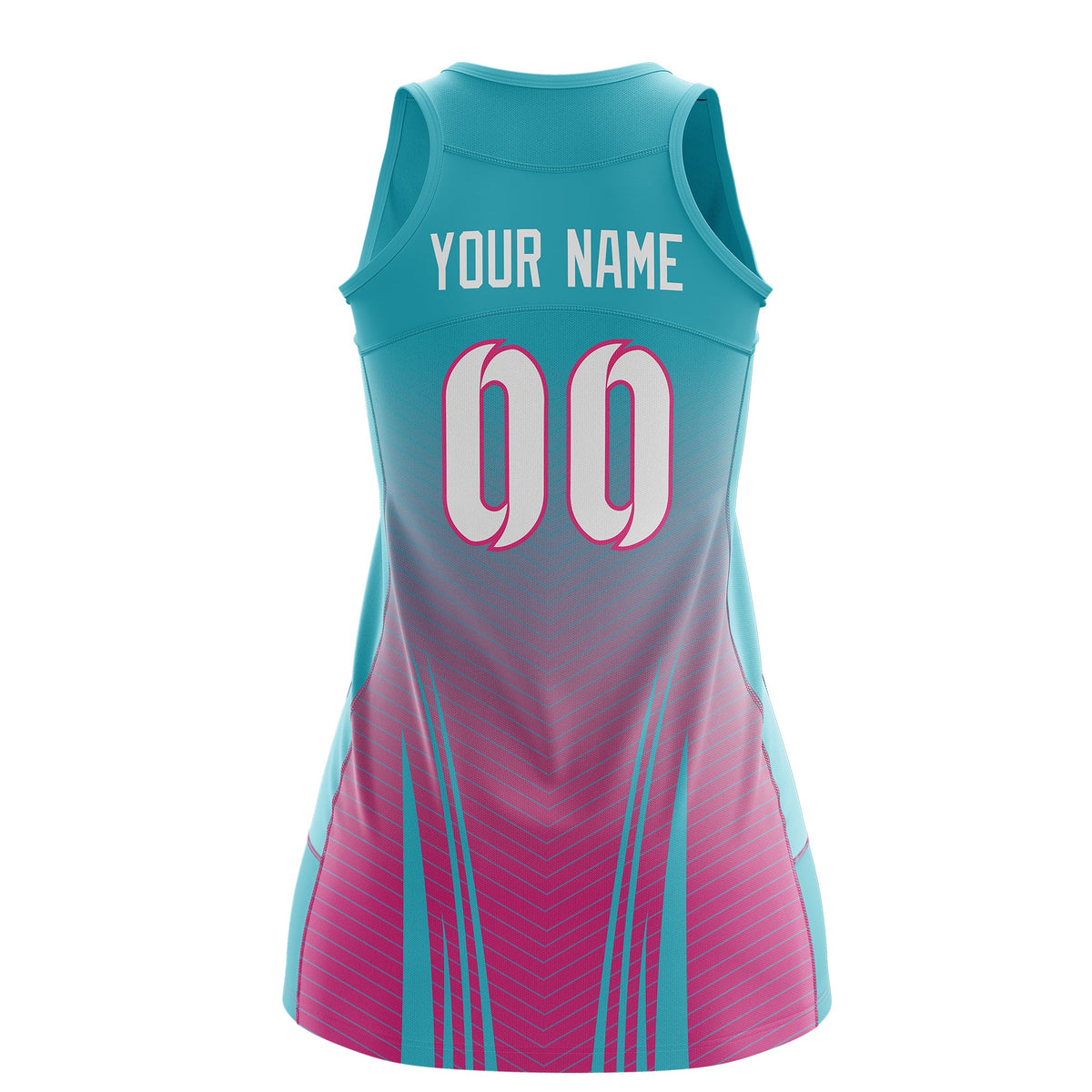 Custom Netball Dress Aqua Rose Red for Women with V-Shaped Pinstripes Personalized Team Uniform