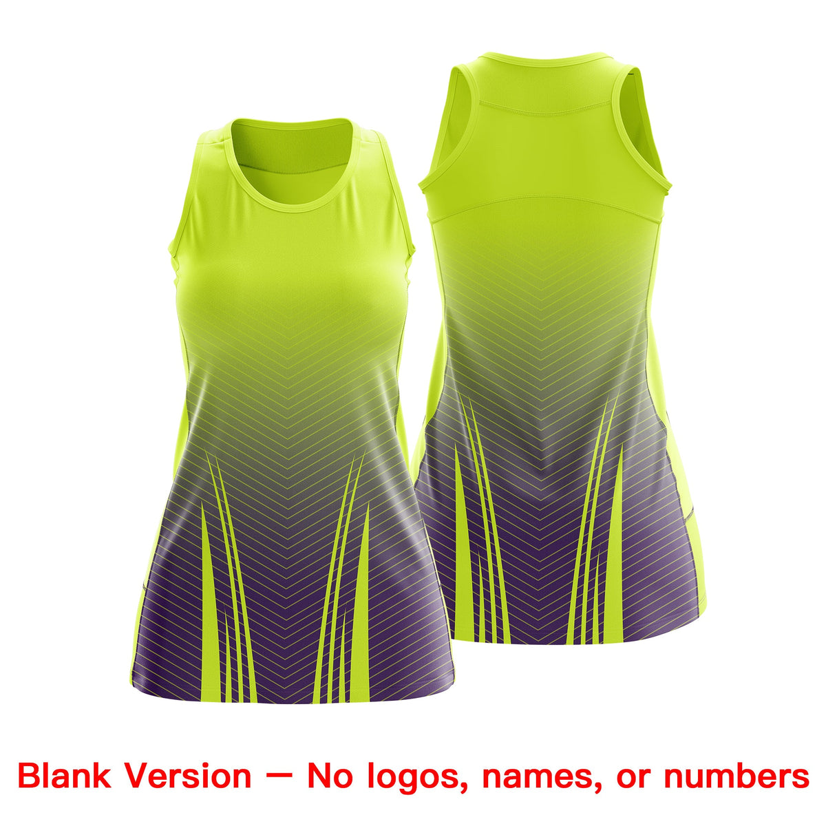 Custom Netball Dress | Fluorescent Green Purple V-Shaped Pinstripes Gradient Team Uniform