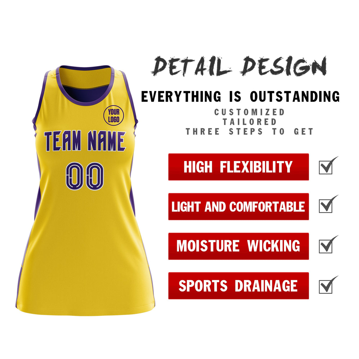 Custom Netball Dress | Gold Purple Classic Style Two-Tone Match Day Uniform