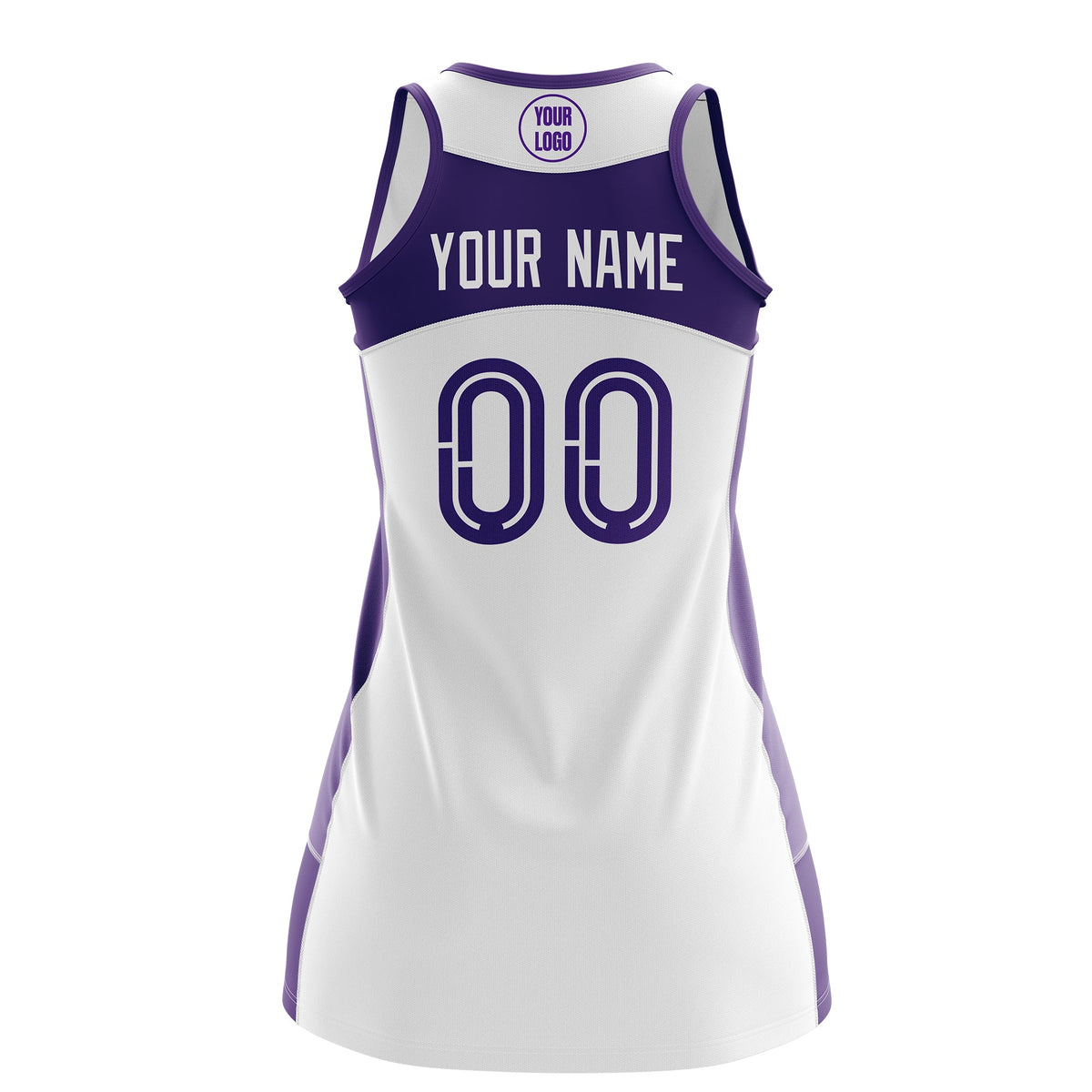 Custom Netball Dress | White Purple Classic Style Two-Tone Breathable Performance Sportswear