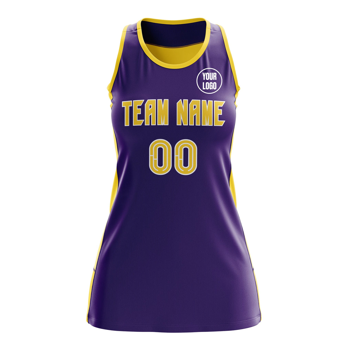 Custom Netball Dress | Purple Gold Classic Style Two-Tone Professional Team Uniforms