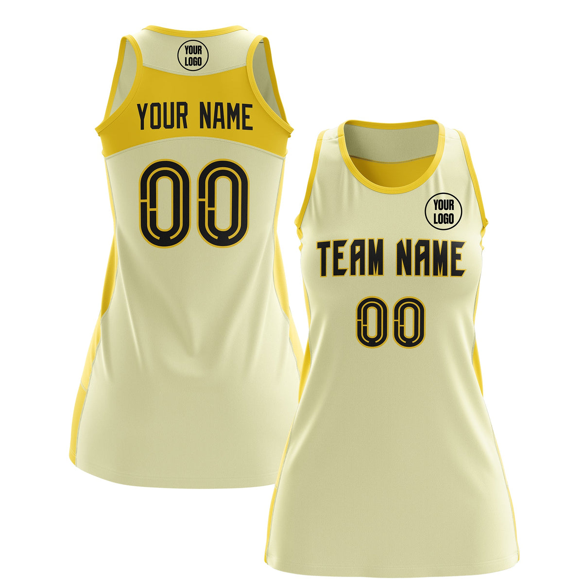 Custom Netball Dress | Cream Gold Classic Style Two-Tone Match Day Uniform