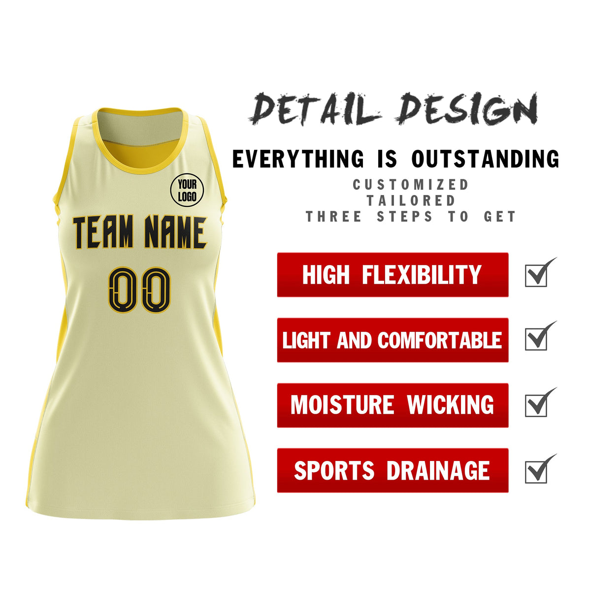 Custom Netball Dress | Cream Gold Classic Style Two-Tone Match Day Uniform