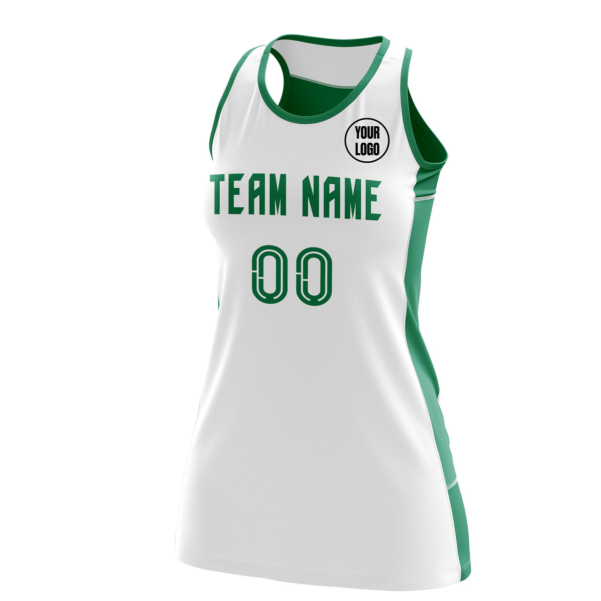 Custom Netball Dress | White Kelly Green Classic Style Two-Tone Professional Team Uniforms