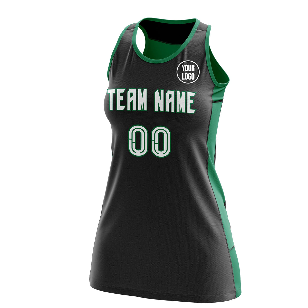 Custom Netball Dress | Black Kelly Green Classic Style Two-Tone Match Day Uniform